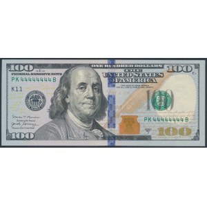 USA, 100 Dollars 2017 - solid number - 44444444