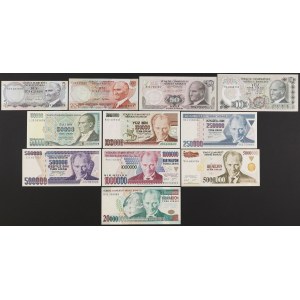 Turkey - lot of 11 banknotes from 5 Lira to 20 mln Lira 1970