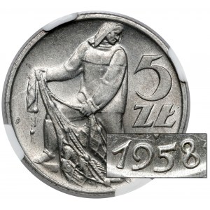 5 złotych 1958 Rybak - wąska ósemka