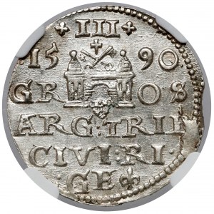 Zygmunt III Waza, Trojak Ryga 1590 - duża głowa - PIĘKNY