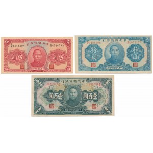 Chiny, 5, 10 i 100 Yuan 1940-42 (3szt)