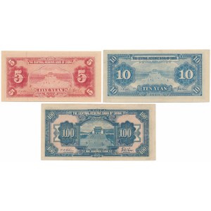 Chiny, 5, 10 i 100 Yuan 1940-42 (3szt)