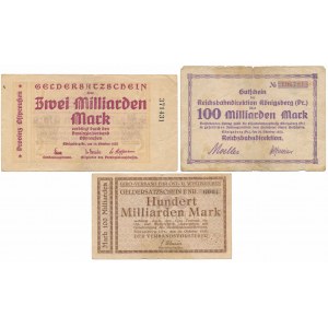 Konigsberg i.Pr.(Królewiec), 2 mld i 2x 100 mld mk 1923 (3szt)