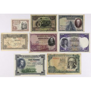 Hiszpania, zestaw banknotów 1907-71 (8szt)