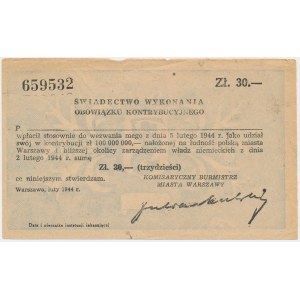 Świadectwo Kontrybucji 30 złotych 1944