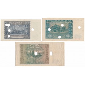 20, 50 i 100 zł 1940-41 - skasowane (3szt)