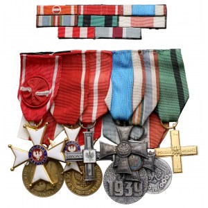PRL, Szpanga odznaczeń i medali + baretki (10szt)