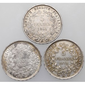 France, 5 francs 1851-1875 A, lot (3pcs)