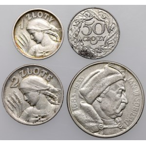 50 groszy - 10 złotych 1925-1938 Sobieski, Żniwiarka, zestaw (4szt)