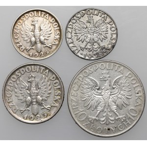 50 groszy - 10 złotych 1925-1938 Sobieski, Żniwiarka, zestaw (4szt)