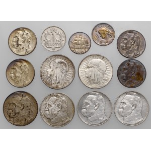 Srebrne monety II RP, w tym rzadsze (13szt)
