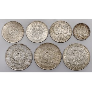 2, 5 i 10 złotych 1932-1939 Głowa, Piłsudski i Żaglowiec (7szt)