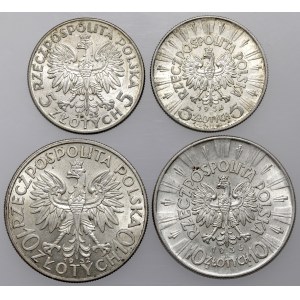 5 i 10 złotych 1932-1936 Głowa i Piłsudski (4szt)