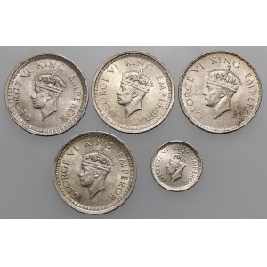 India - British, 1 rupee do 1/4 rupee 1941-1945 (5pcs)