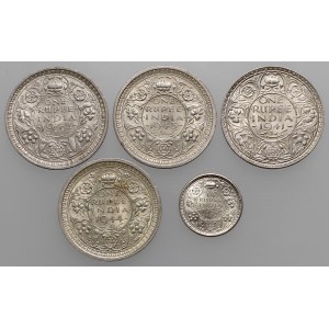 India - British, 1 rupee do 1/4 rupee 1941-1945 (5pcs)
