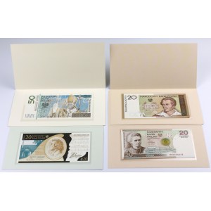 Banknoty kolekcjonerskie - Jan Paweł II, Słowacki, Chopin i Skłodowska (4szt)