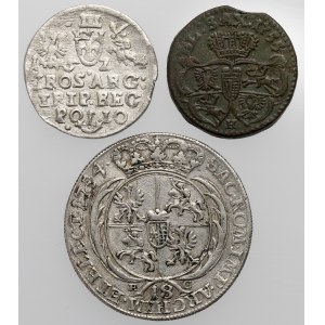 August III Sas, Ort 1754 i grosz 1755-H + trojak Zygmunta III (3szt)