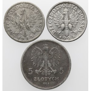 2 złote 1925 Żniwiarka i 5 złotych 1928 Nike - FALSYFIKATY z epoki (3szt)