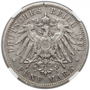 Baden, 5 mark 1891-G - Rare