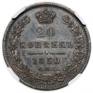 Rosja, Mikołaj I, 20 kopiejek 1850 ПA, Petersburg