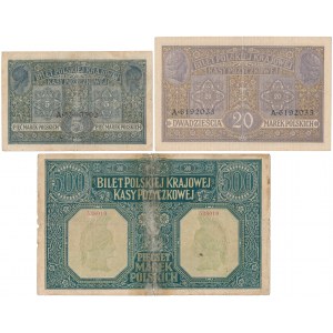 Generał 5 i 20 mkp 1916 i 500 mkp Dyrekcji (3szt)