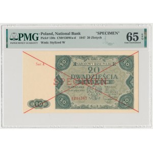 20 złotych 1947 - SPECIMEN - Ser.A 1234567
