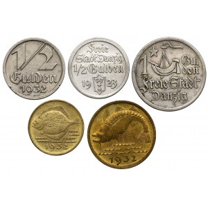 Gdańsk - od 5 fenigów do 1 guldena, zestaw (5szt)