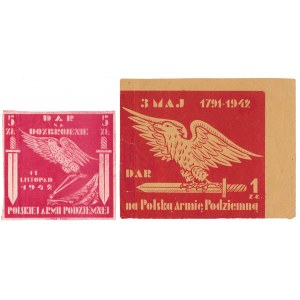 Dar na dozbrojenie Polskiej Armii Podziemnej, 1 i 5 zł 1942 (2szt)