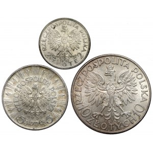 2, 5 i 10 złotych 1932-1935 Głowa i Piłsudski (3szt)
