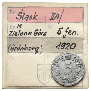Grünberg (Zielona Góra), 5 fenigów 1920 - ex. Kałkowski