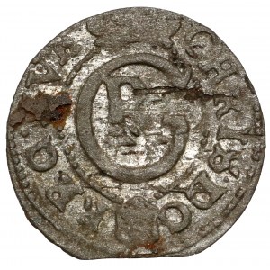 Krystyna Waza, Szeląg Ryga 1645 - monogram CR - RZADKOŚĆ