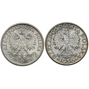 2 złote 1932 Głowa i 1936 Żaglowiec, zestaw (2szt)