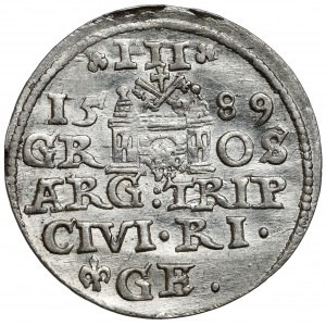 Zygmunt III Waza, Trojak Ryga 1589 - lilijka przed GE
