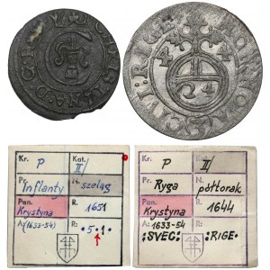 Krystyna Waza, Szeląg Ryga 1651 i Półtorak Ryga 1644 - ex. Kałkowski (2szt)