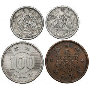 Japan, lot of 4 silver and bronze coins (4pcs)