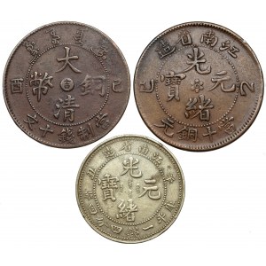 China, Kiangnan Province and Empire, bronze and silver coins, lot (3pcs)