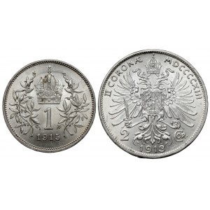Austria, Franciszek Józef I, od 1 do 2 koron 1913-1915 (2szt)