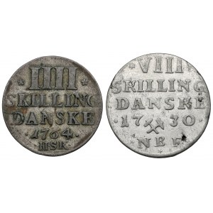 Denmark, 4 i 8 Skilling Danske 1730-1764, lot (2pcs)
