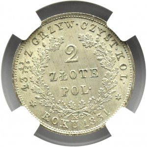 Powstanie Listopadowe, 2 złote 1831 K.G., Warszawa, NGC MS65!!!! Mega nota