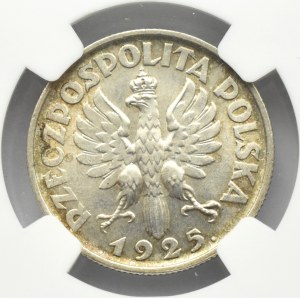 Polska, II RP, Kłosy, 1 złoty 1925, Londyn, NGC MS64 - BARDZO RZADKA ODMIANA