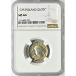 Polska, II RP, Kłosy, 1 złoty 1925, Londyn, NGC MS64 - BARDZO RZADKA ODMIANA