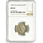 Polska, II RP, Kłosy, 1 złoty 1925, Londyn, NGC MS64 - BARDZO RZADKA ODMIANA