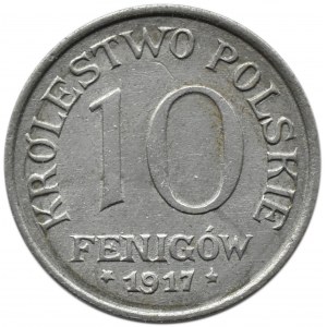 Królestwo Polskie, 10 fenigów 1917, Stuttgart, bardzo ładne i RZADKIE
