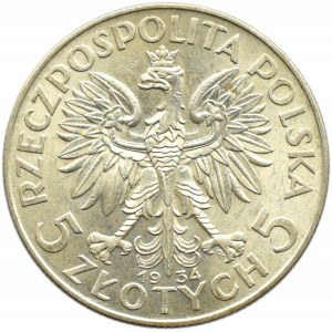 Polska, II RP, Głowa kobiety, 5 złotych 1934, Warszawa