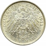 Niemcy, Prusy, Wilhelm II w mundurze, 2 marki 1913 A, Berlin, UNC