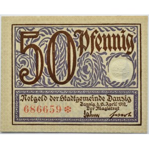 Wolne Miasto Gdańsk, 50 fenigów (pfennig) 1919, UNC