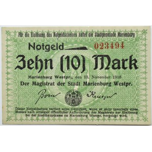 Marienburg, Malbork, notgeld, 10 marek 1918, piękny