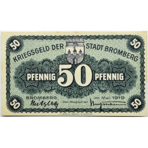 Bromberg, Bydgoszcz, Gutschein 50 pfennig 1919, numer 119272, UNC, granatowy