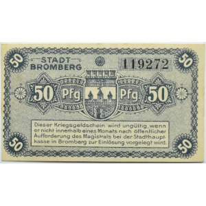 Bromberg, Bydgoszcz, Gutschein 50 pfennig 1919, numer 119272, UNC, granatowy