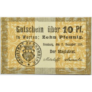 Bromberg, Bydgoszcz, Gutschein 10 pfennig 1916, kropka kwadratowa